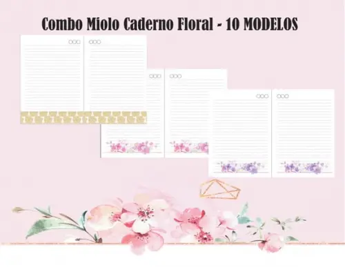 Combo Miolo Caderno Floral - 10 MODELOS