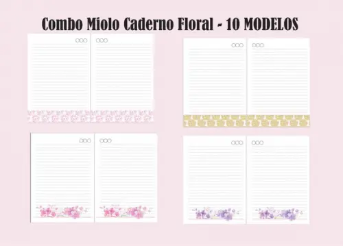 Combo Miolo Caderno Floral - 10 MODELOS