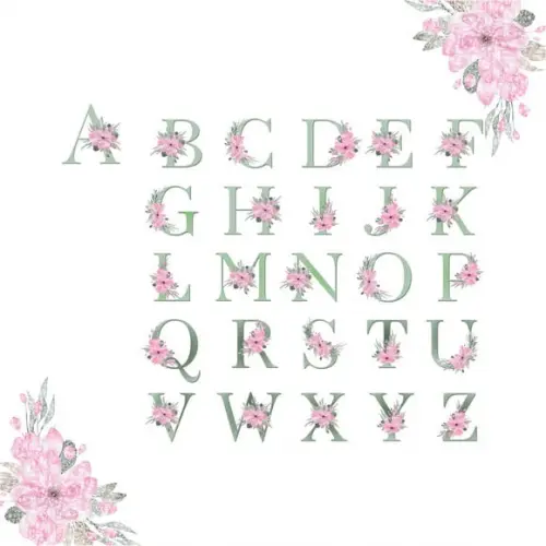 Kit Digital Alfabeto Floral Verde
