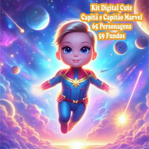 Kit Digital Cute Capitã Marvel e Capitão America