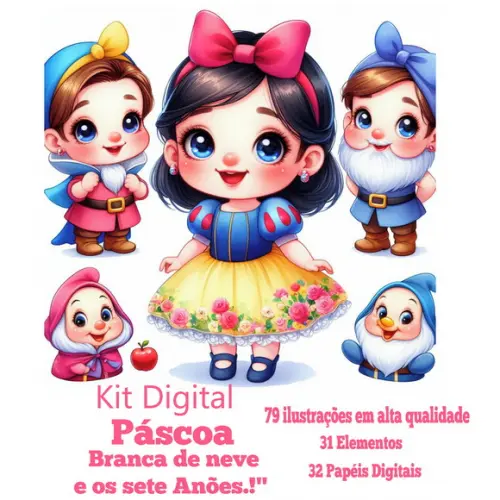 Kit Digital Páscoa Branca de Neve e os Sete Anões.