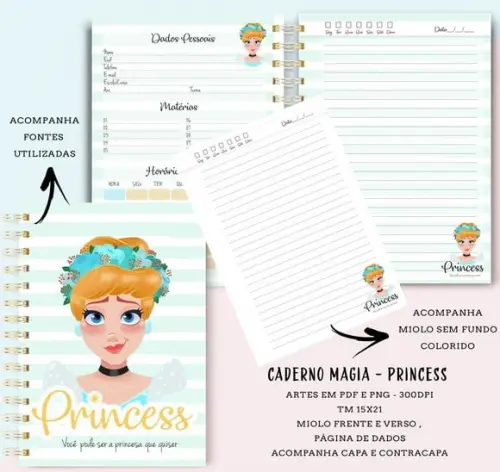 Pack Cadernos Princesas - Arquivo Digital