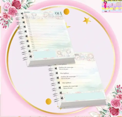 Volta às Aulas Arquivo Digital Combo Agenda Leão, Aquarelado