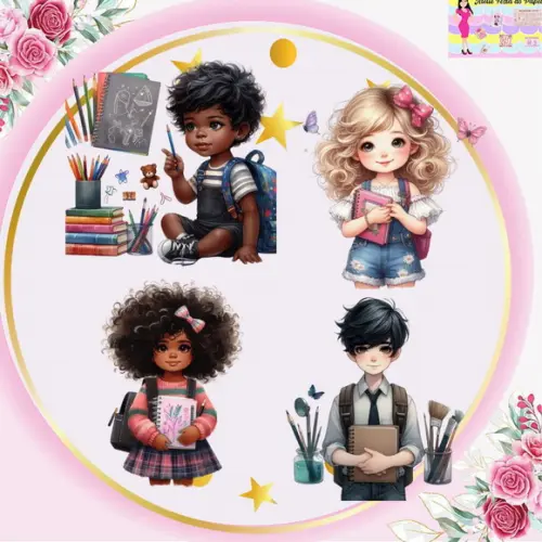Volta às Aulas Kit Digital com 36 Personagens e 19 Elementos