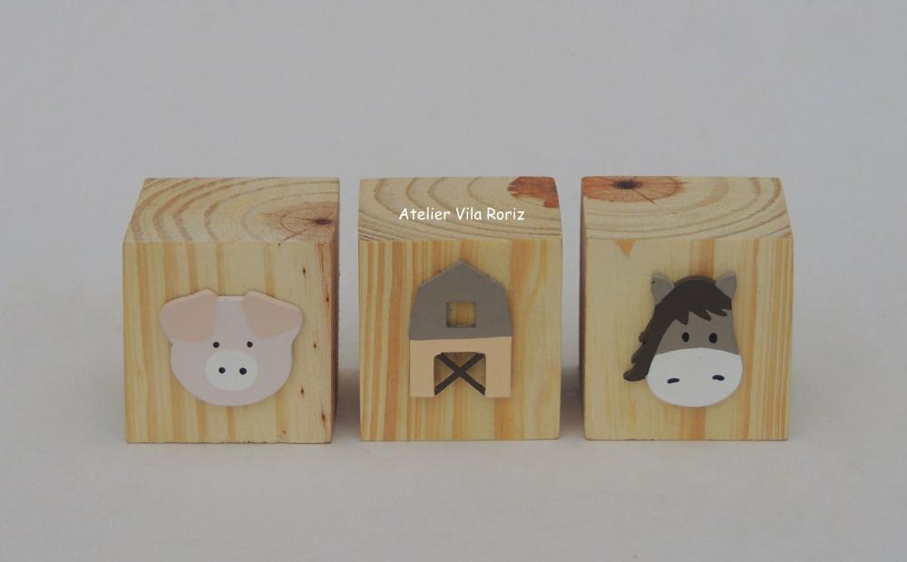 Trio Cubos Pinus Apliques Fazendinha (Valor do Trio)