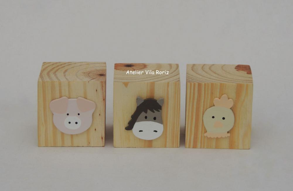 Trio Cubos Pinus Apliques Fazendinha (Valor do Trio)