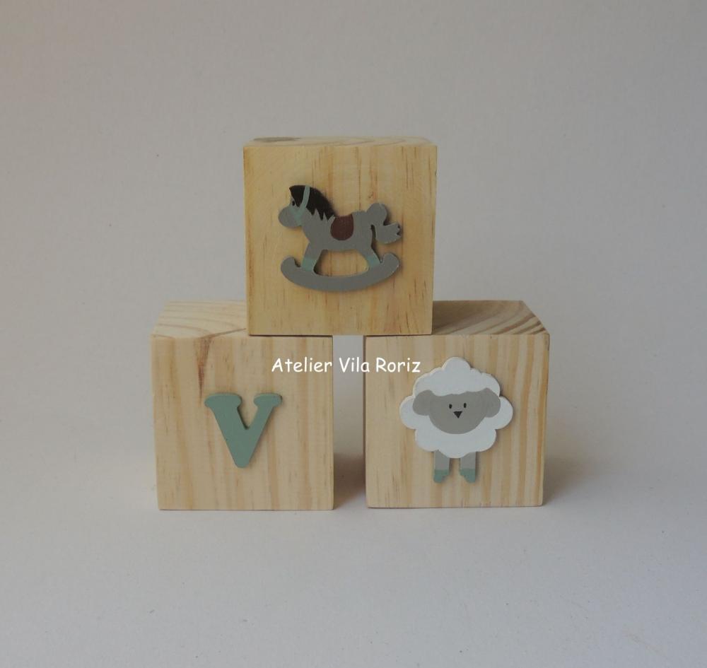 Trio Cubos Pinus Apliques Fazendinha (Valor do Trio)