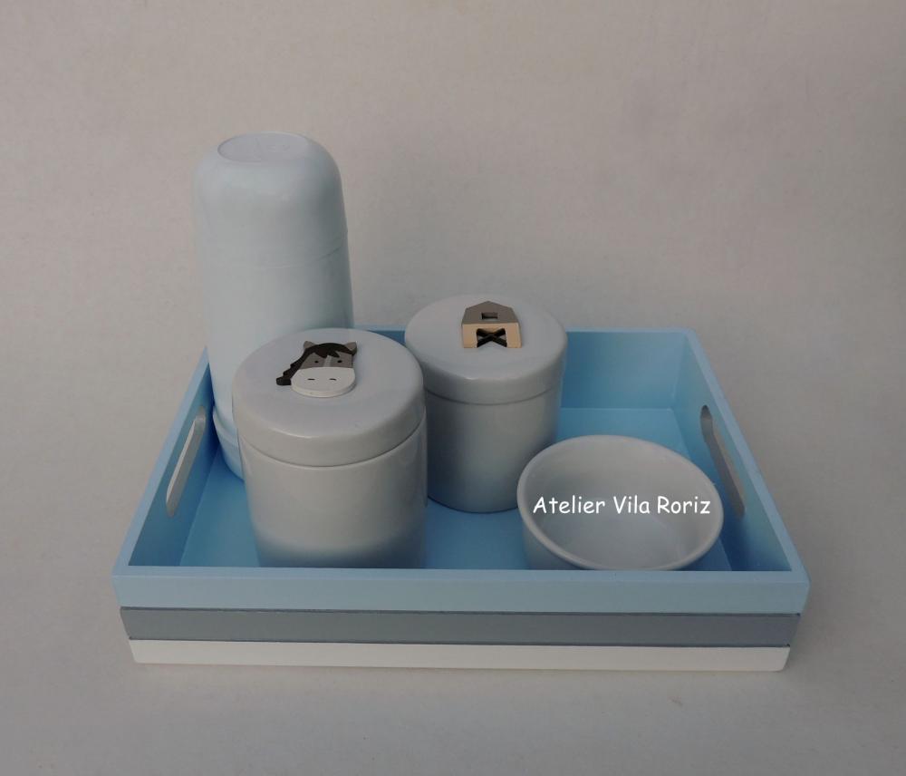 Kit Higiene Bandeja P 3 cores Fazendinha 4 Peças A