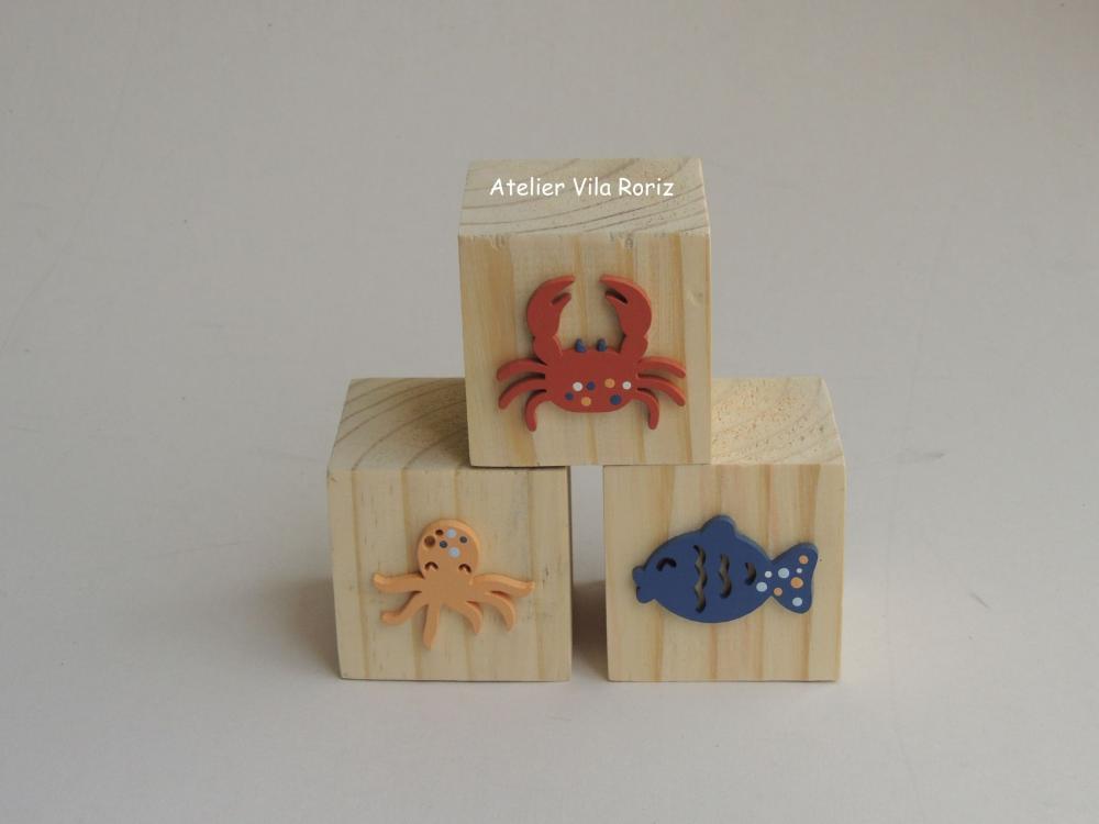 Adorno Trio Cubos Pinus Fundo do Mar