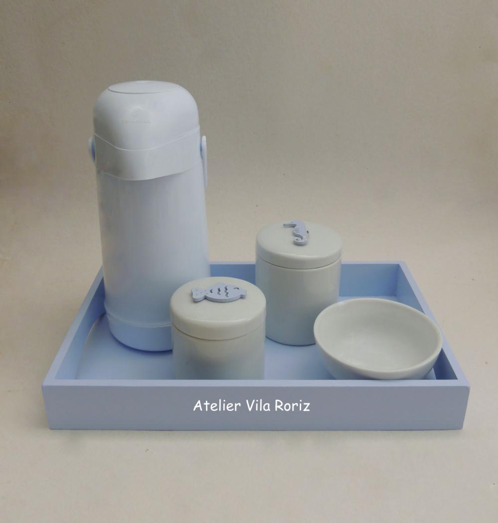 Kit Higiene Bandeja G Azul Fundo do Mar 4 Peças