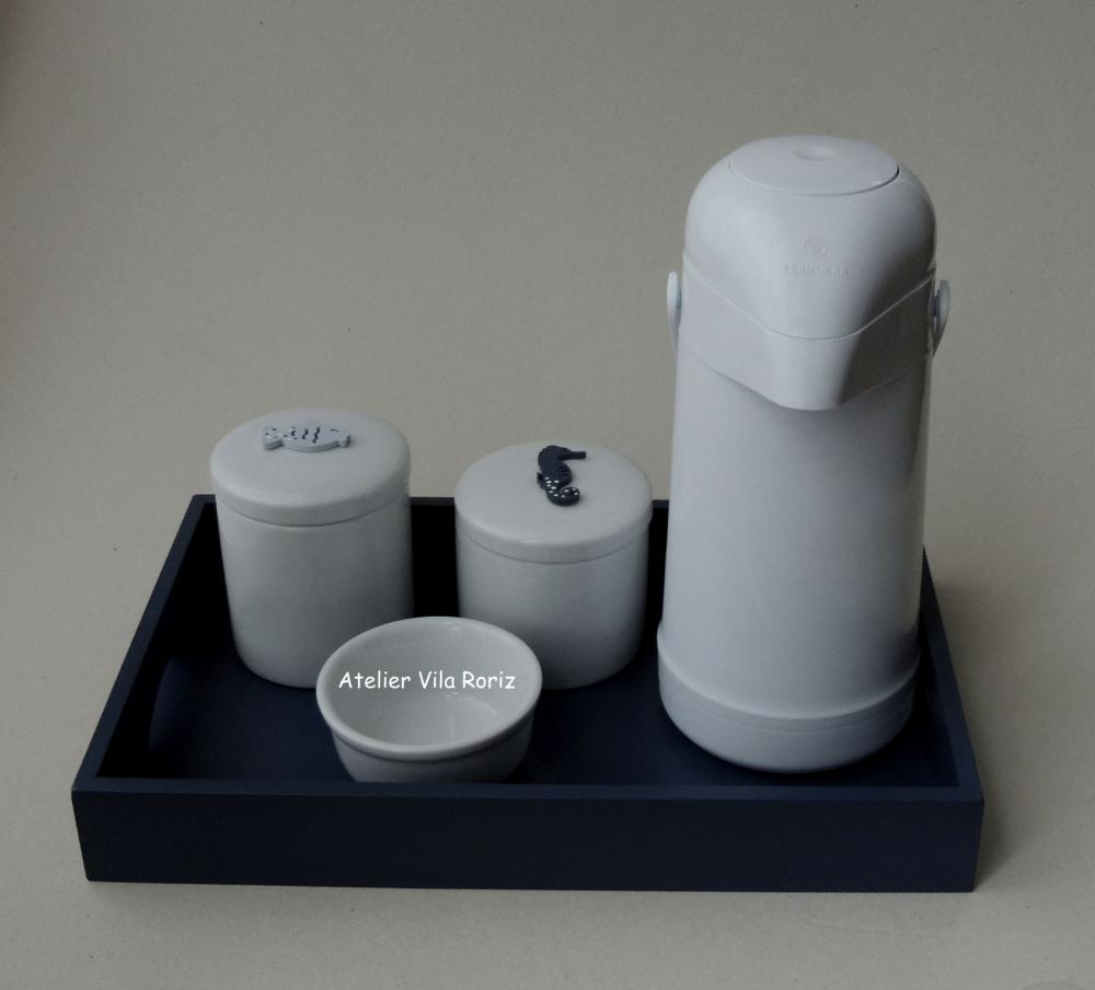 Kit Higiene Bandeja G Azul Fundo do Mar 4 Peças