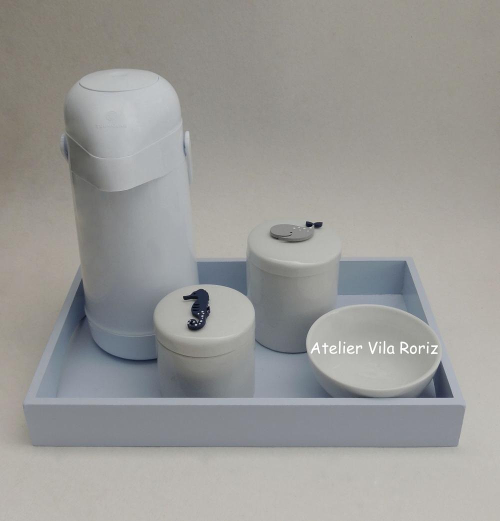 Kit Higiene Bandeja G Azul Fundo do Mar 4 Peças