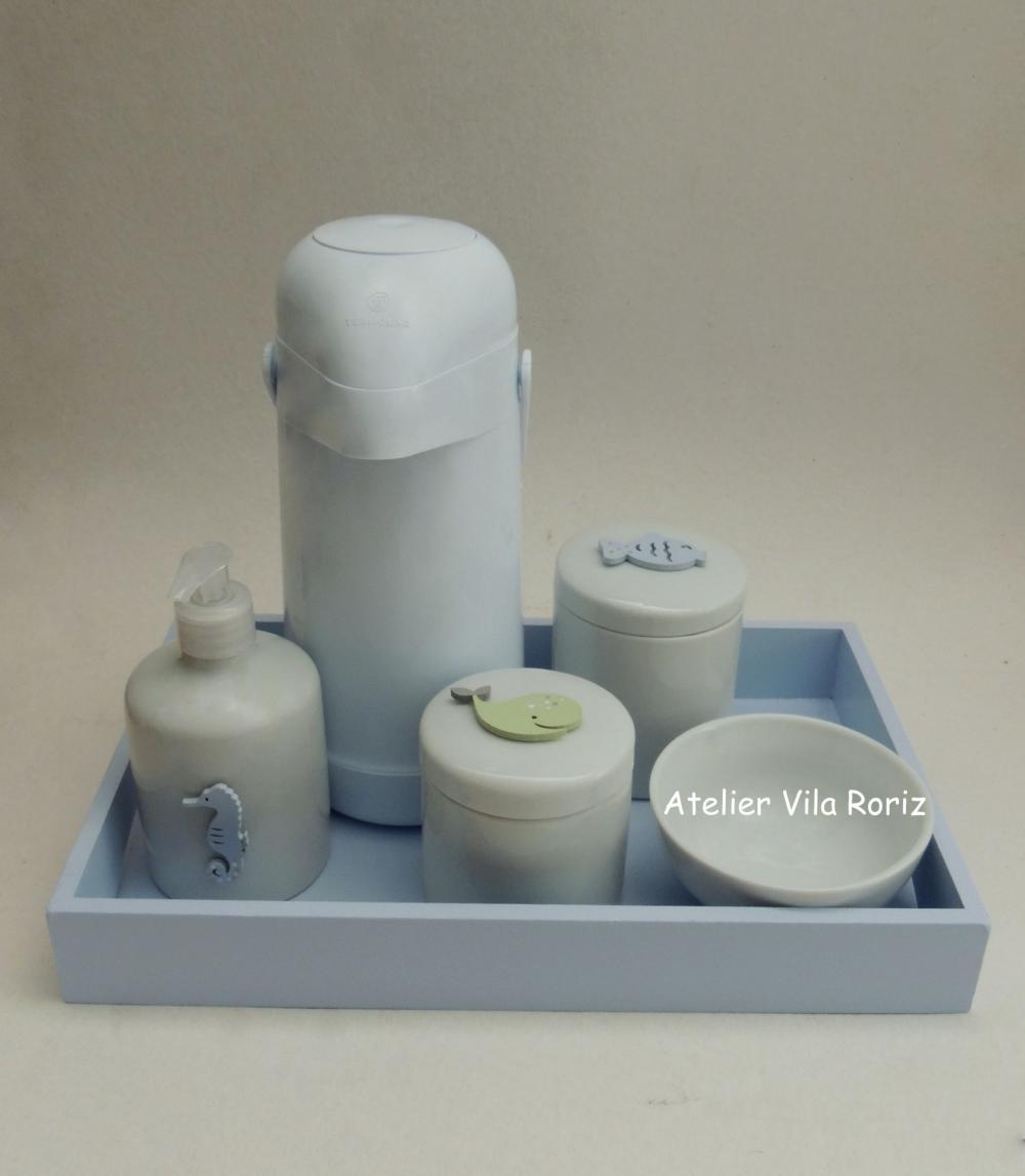 Kit Higiene Bandeja G Azul Fundo do Mar 5 Peças