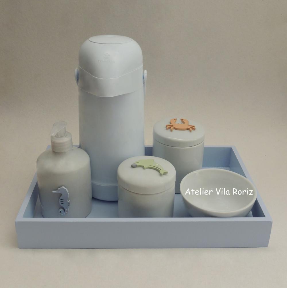 Kit Higiene Bandeja G Azul Fundo do Mar 5 Peças