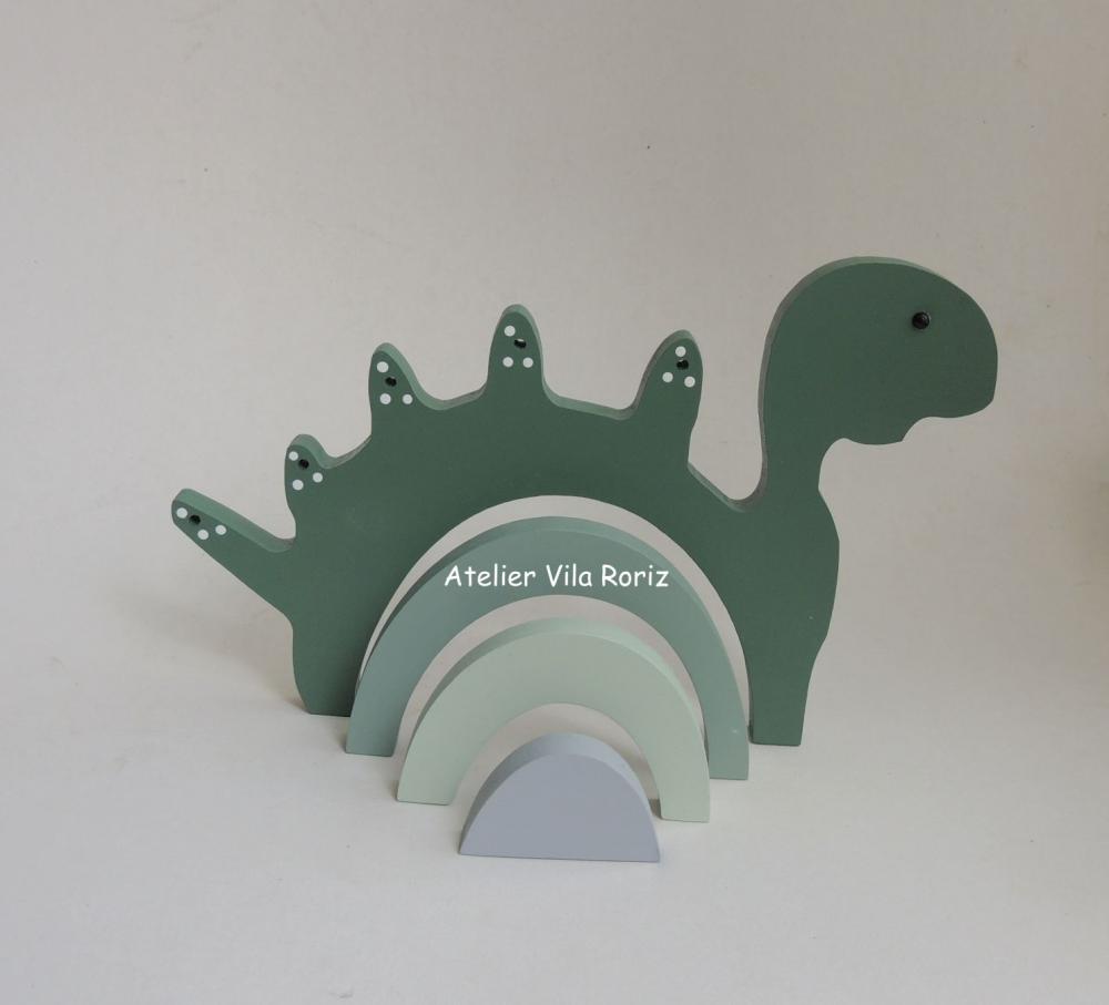Adorno Madeira Dinossauro Arcos Modelo A Tons de Verde