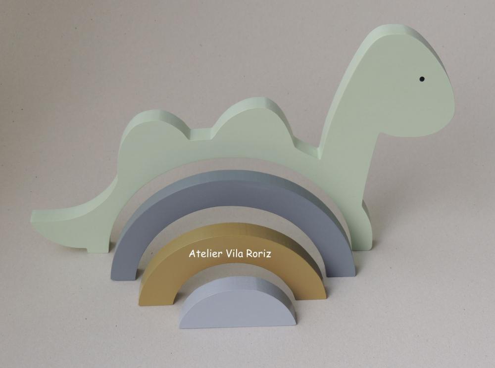 Adorno Madeira Dinossauro Arcos Modelo B Tons de Verde