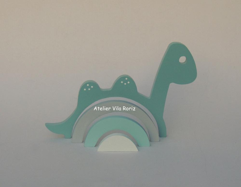 Adorno Madeira Dinossauro Arcos Modelo B Tons de Verde