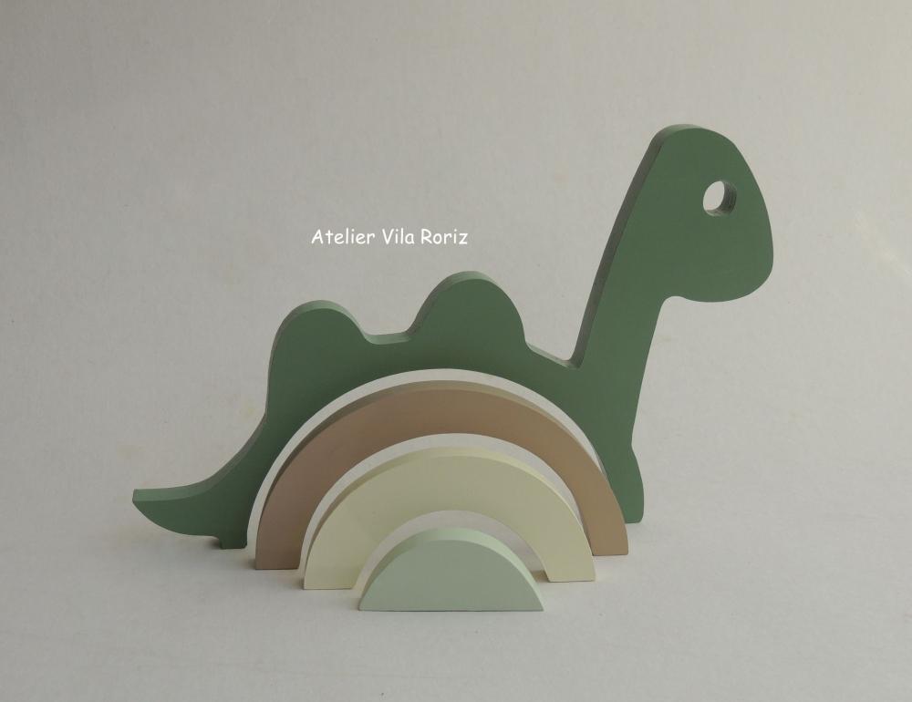Adorno Madeira Dinossauro Arcos Modelo B Tons de Verde