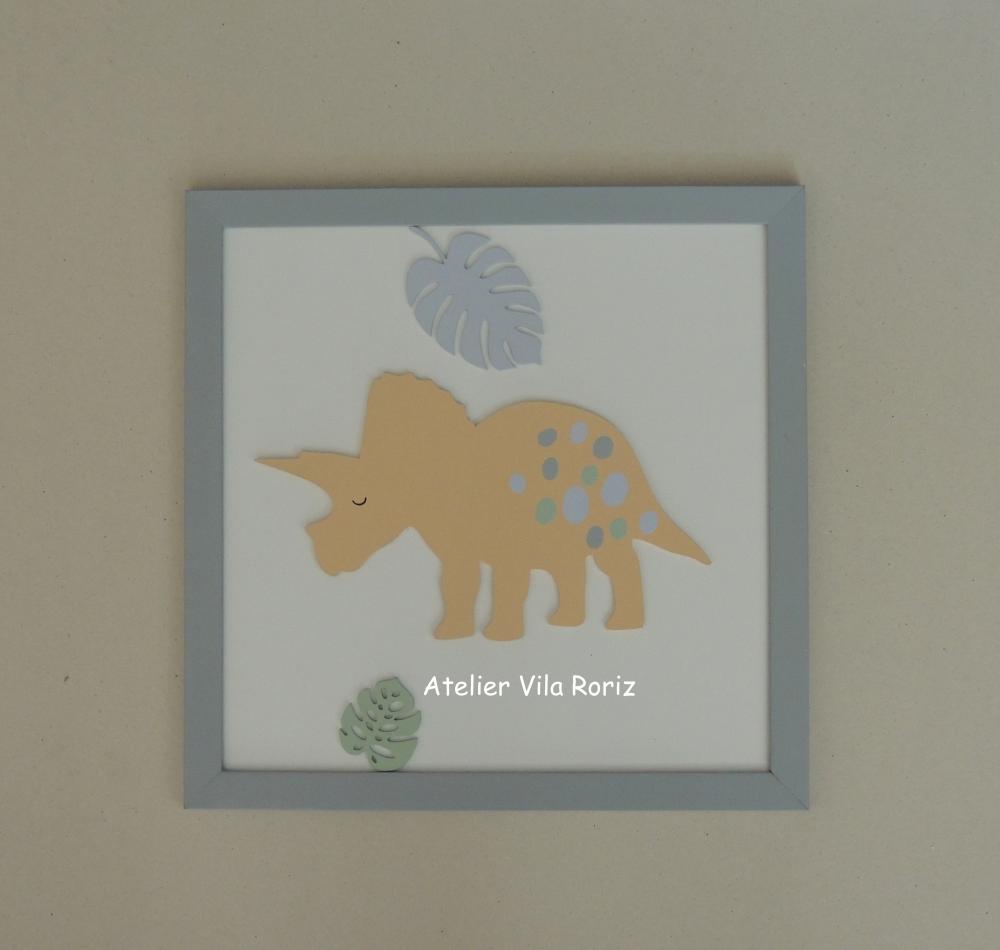 Trio Quadros Dinossauros Moldura 30x30 cm Dinossauros