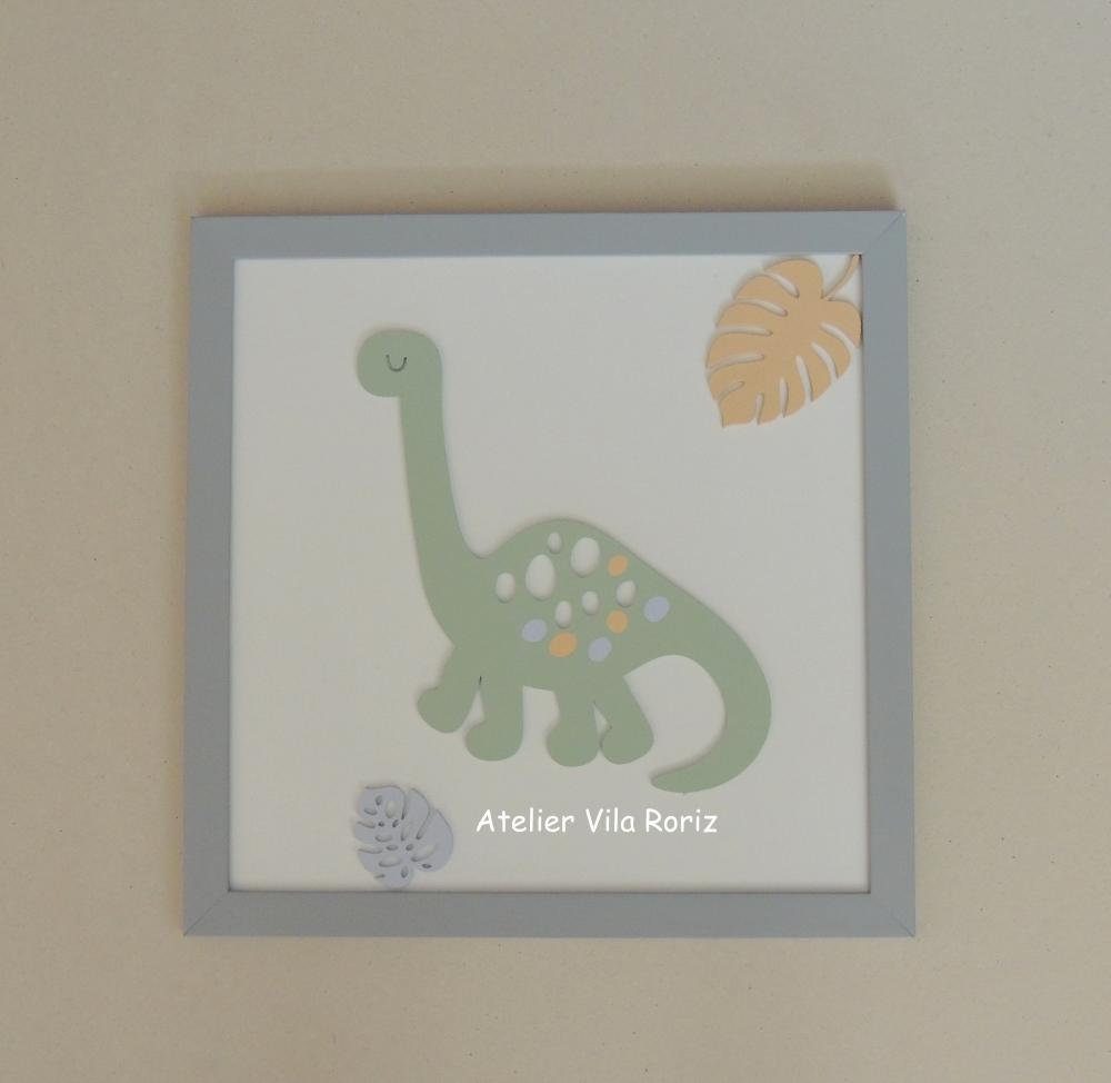 Trio Quadros Dinossauros Moldura 30x30 cm Dinossauros