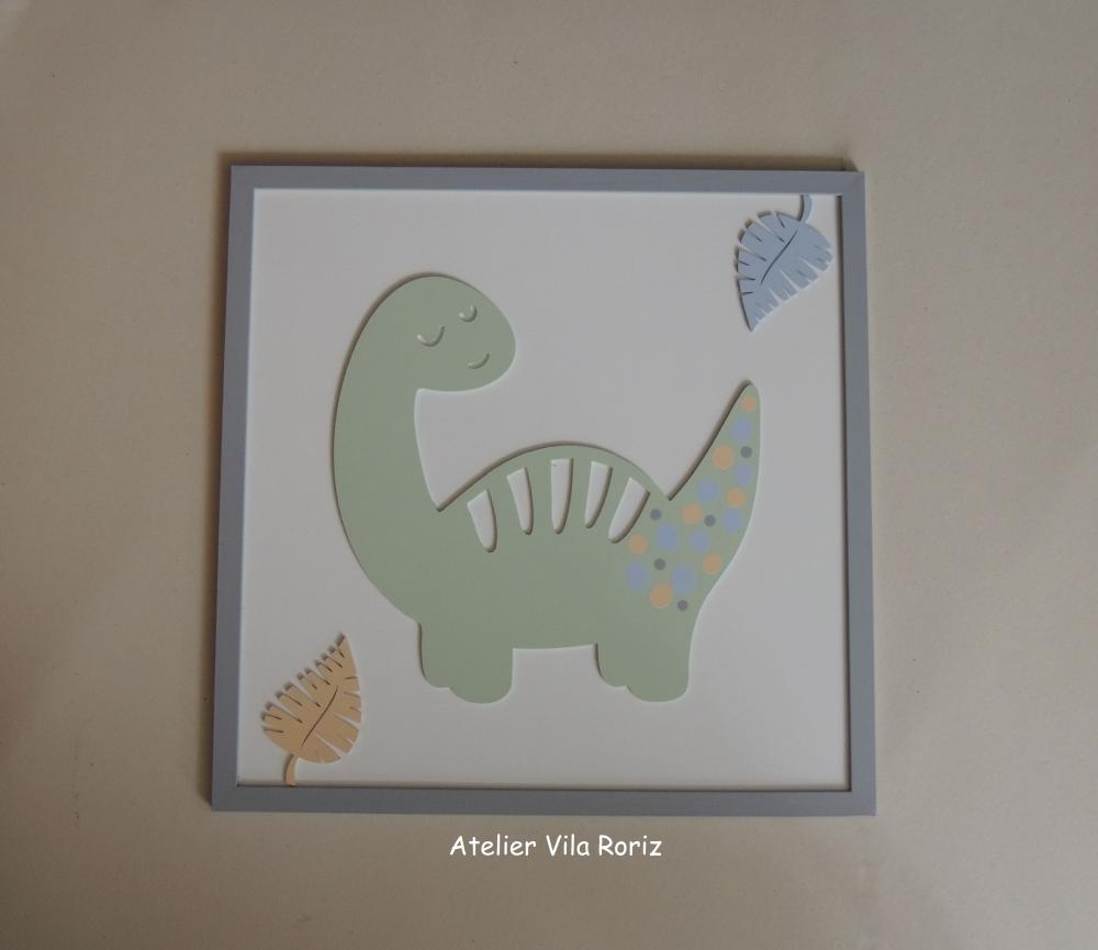 Quadro 50x50cm Moldura Cinza Dinossauro