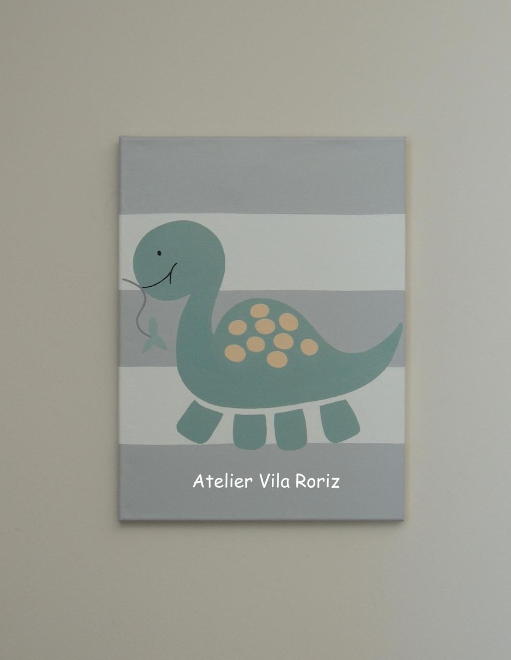 Quadro Tela 30 x 40 cm Dinossauro Folha