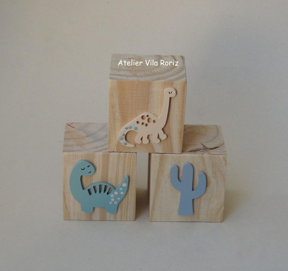 Adorno Trio Cubos Pinus Dinossauros