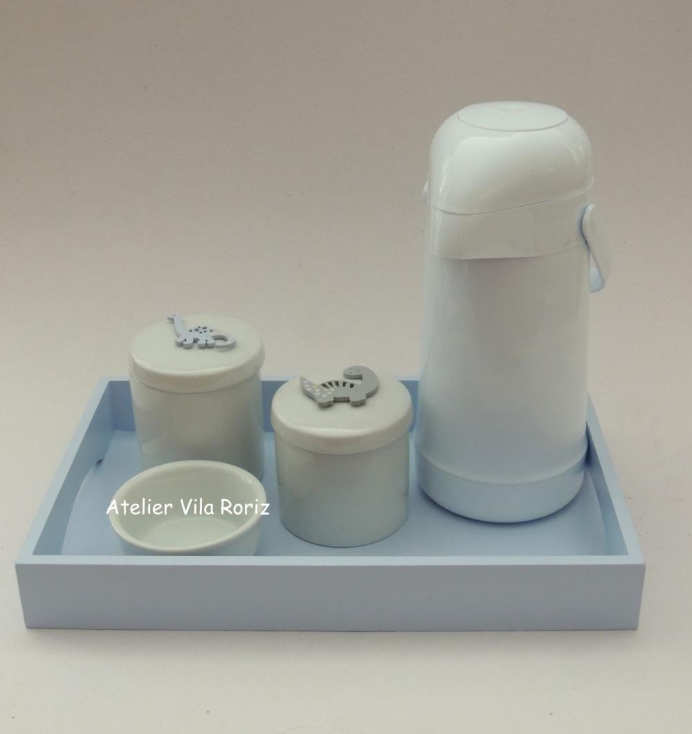 Kit Higiene Bandeja G Azul Dinossauros 4 Peças