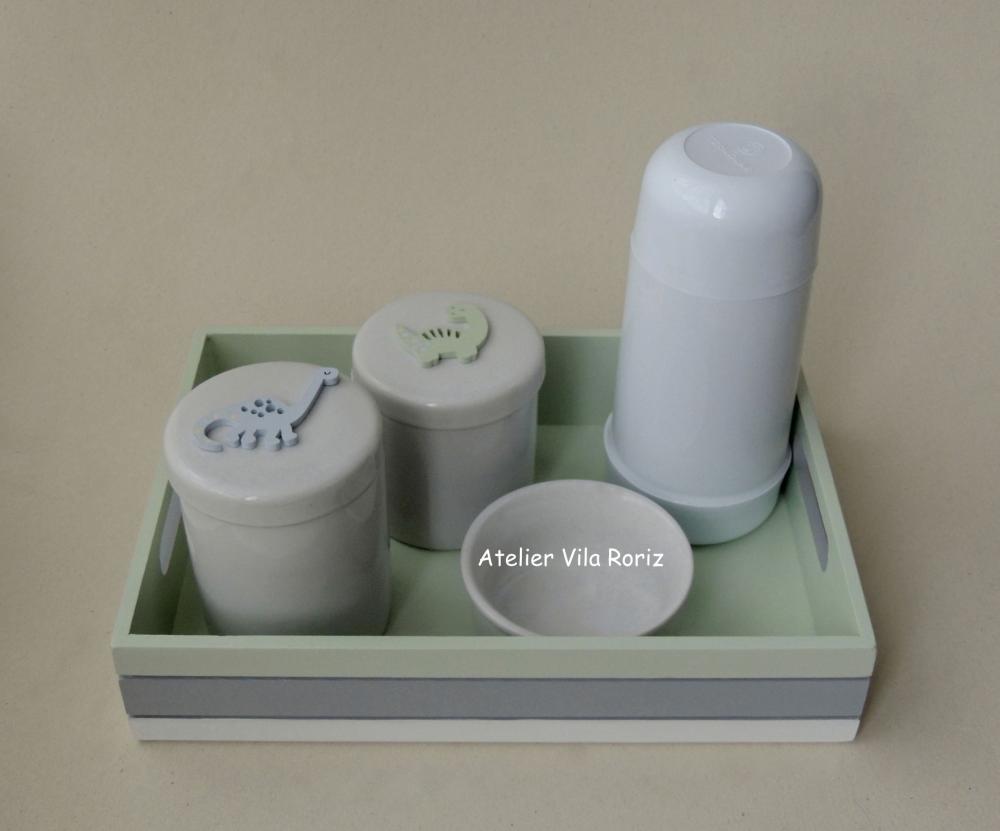 Kit Higiene Bandeja G 3 Cores Dinossauros 5 Peças