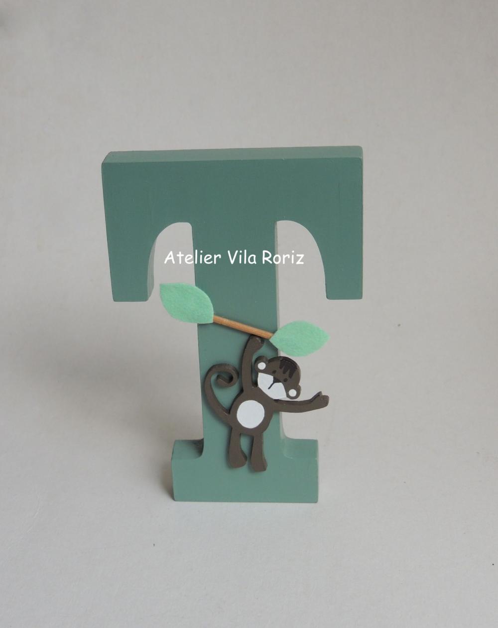 Letra Inicial Madeira 15 cm Verde Safári