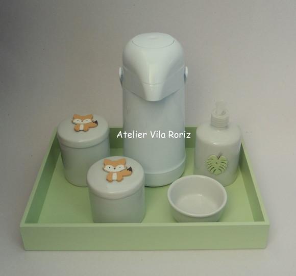 Kit Higiene Bandeja G Lisa Verde Animais da Floresta 5 Peças