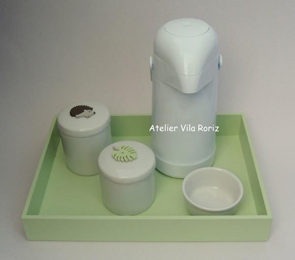Kit Higiene Bandeja G Lisa Verde Animais da Floresta 4 Peças