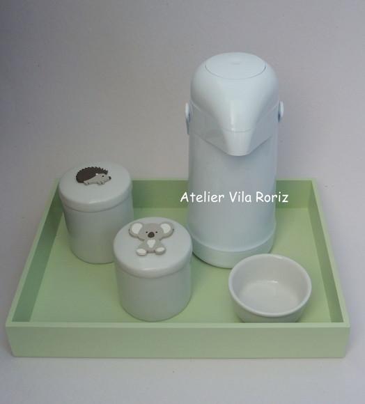 Kit Higiene Bandeja G Lisa Verde Animais da Floresta 4 Peças