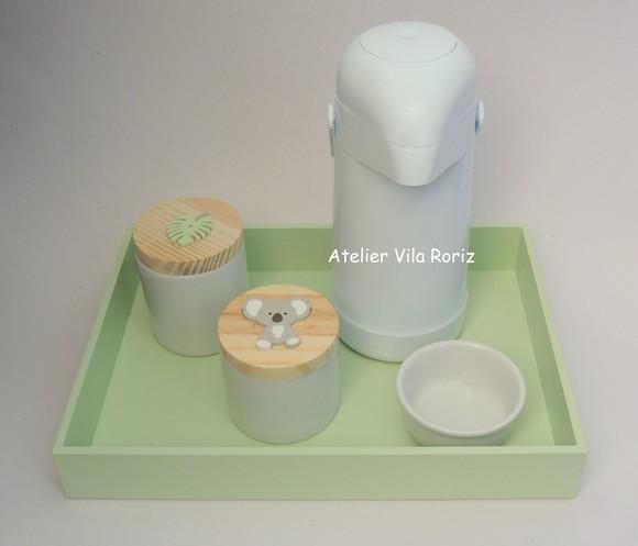 Kit Higiene Bandeja G Lisa Verde Animais da Floresta 4 Peças A