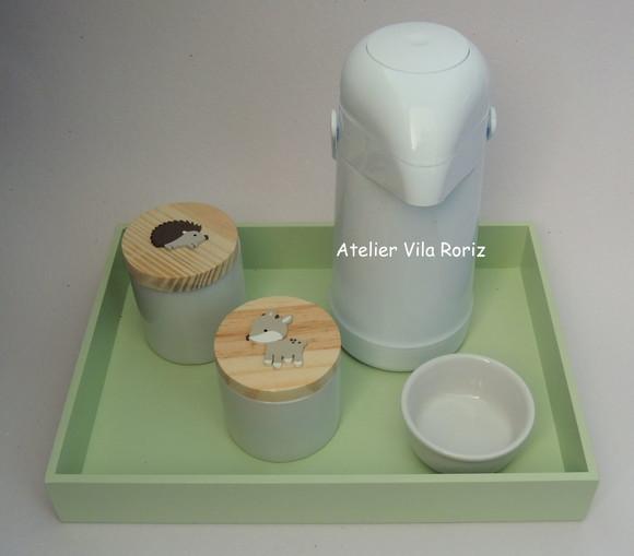Kit Higiene Bandeja G Lisa Verde Animais da Floresta 4 Peças A