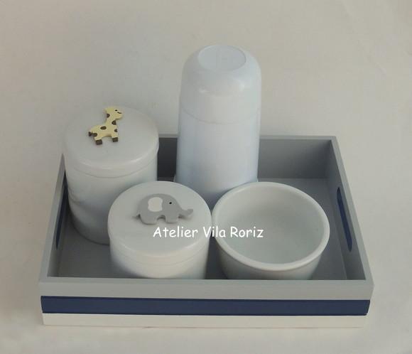 Kit Higiene Bandeja P Marinho, Cinza e Branca Safári