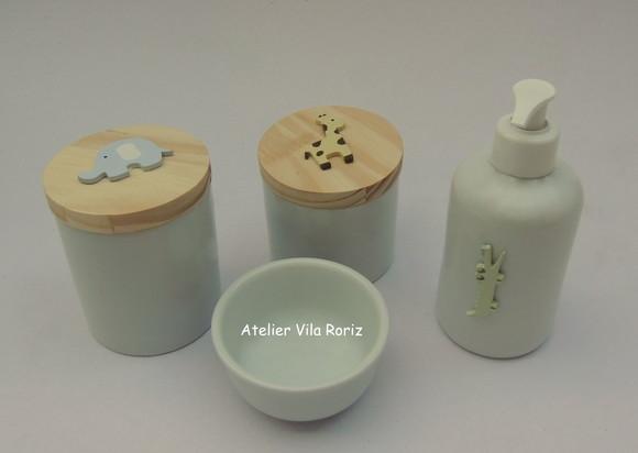 Kit Potes Porcelana bebê Safári 4 Peças