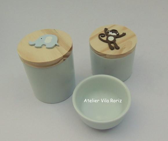 Kit Potes Porcelana bebê Safári 3 Peças