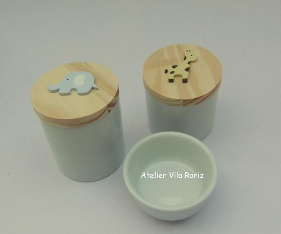 Kit Potes Porcelana bebê Safári 3 Peças
