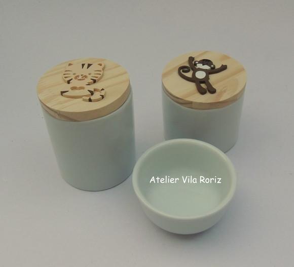 Kit Potes Porcelana bebê Safári 3 Peças