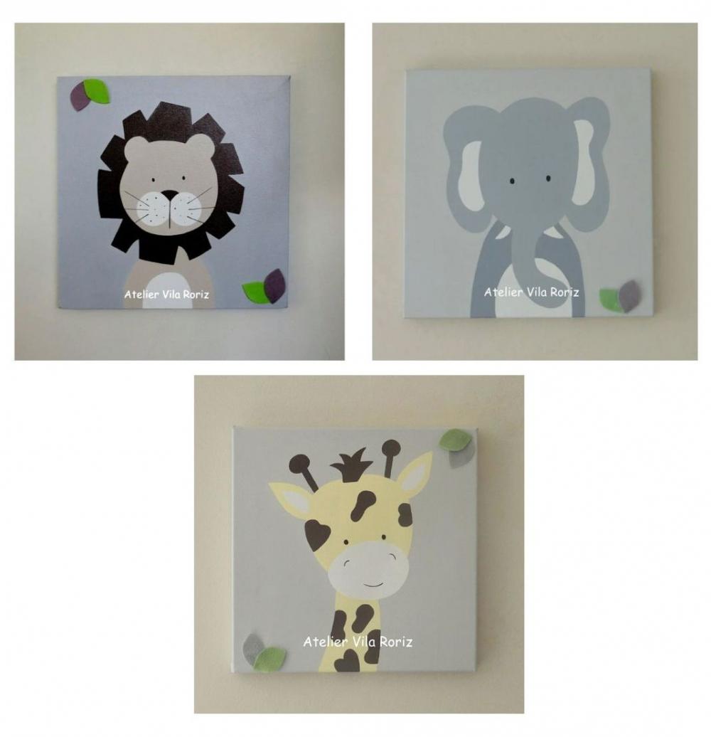 Quadro Pintado à Mão Sob Tela 30x30cm Safári (Valor Unitário)
