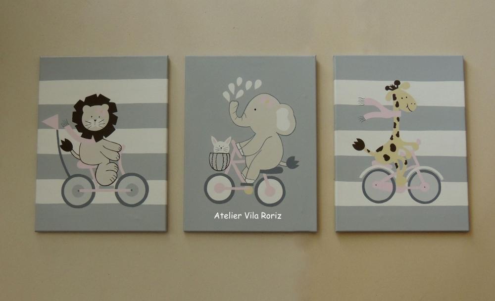 Kit 03 Telas 30x40cm Pintadas à Mão Safári Bike
