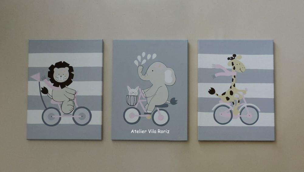 Kit 03 Telas 30x40cm Pintadas à Mão Safári Bike