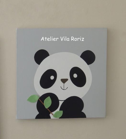 Kit 02 Quadros 30 x 30 cm Pintados à Mão Sob Tela Pandas