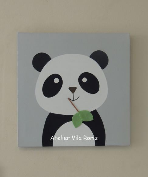 Kit 02 Quadros 30 x 30 cm Pintados à Mão Sob Tela Pandas