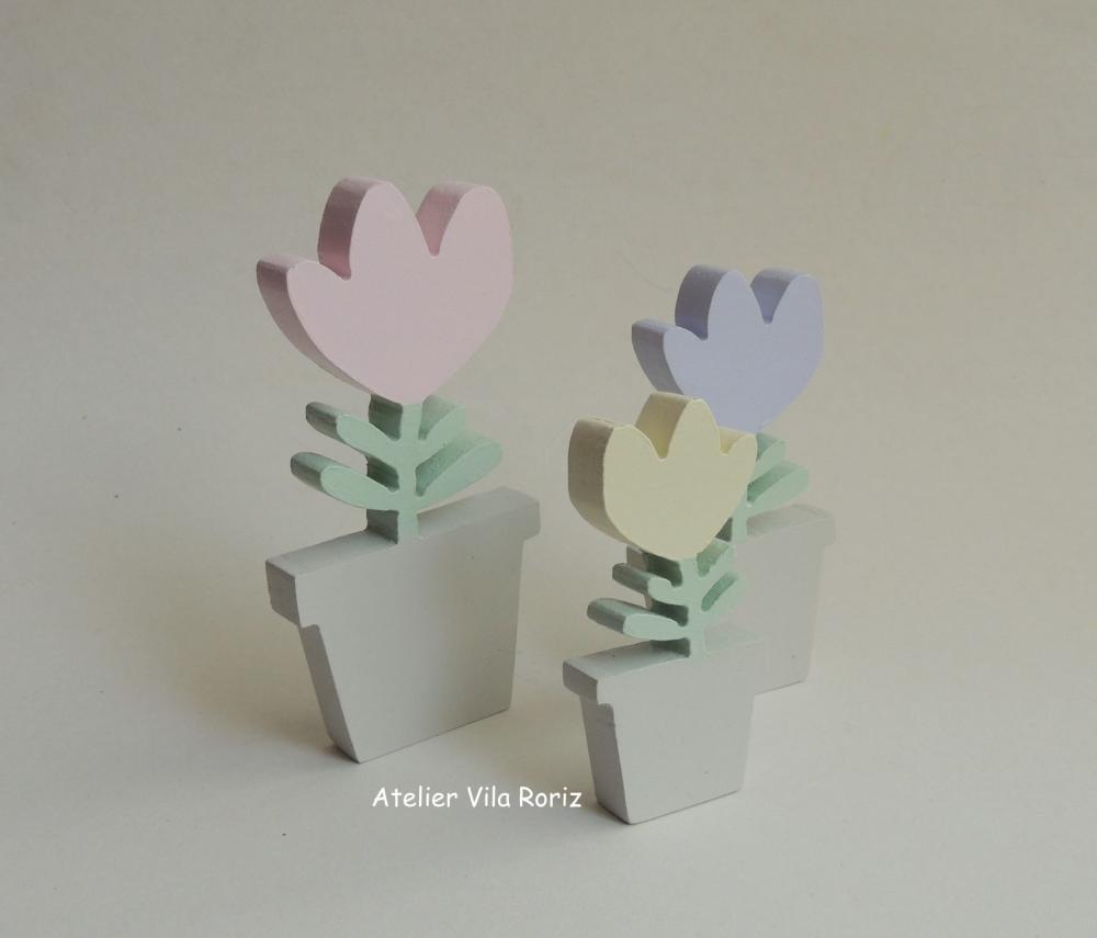 Adorno Madeira Trio Tulipas
