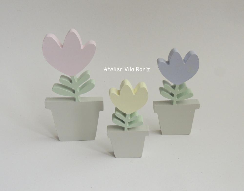 Adorno Madeira Trio Tulipas