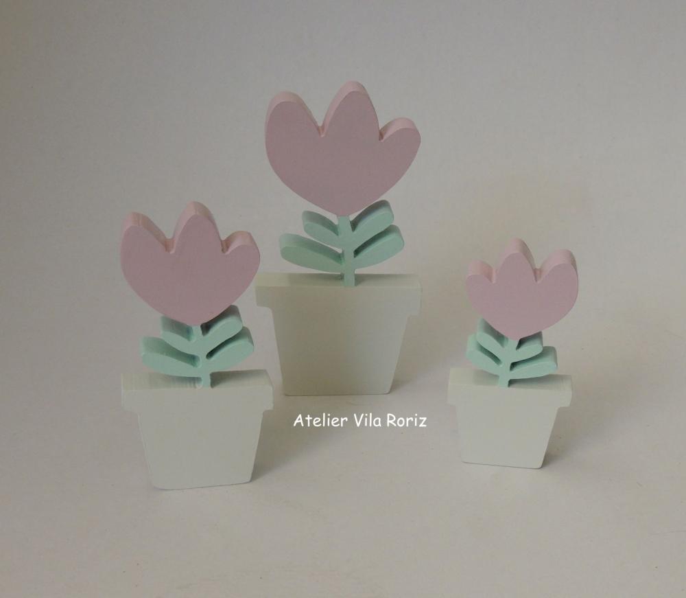 Adorno Madeira Trio Tulipas
