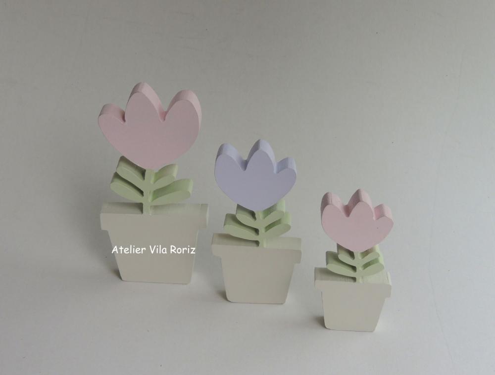 Adorno Madeira Trio Tulipas
