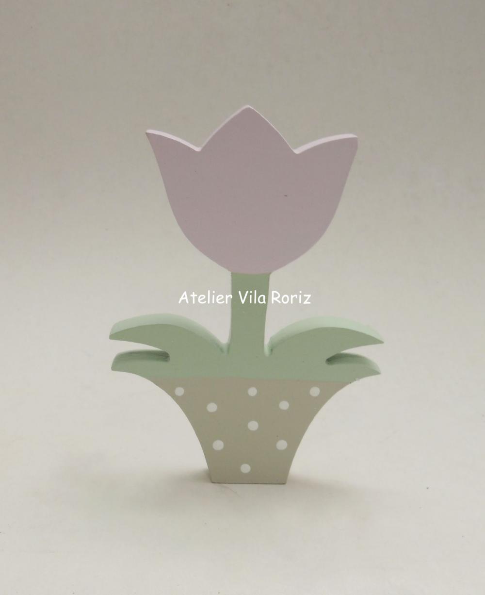 Adorno Madeira Tulipa Vaso (Valor Unitário)